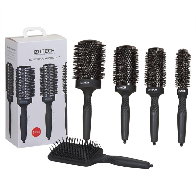 Izutech Professional Brush 5pc Kit(4 Round Brush, 1 Paddle Brush)