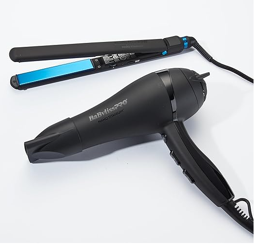 BabylissPro Nano Titanium Limited Edition Styling Set Black/Blue(2000W Dryer & 1" Ultra Thin Flat Iron)