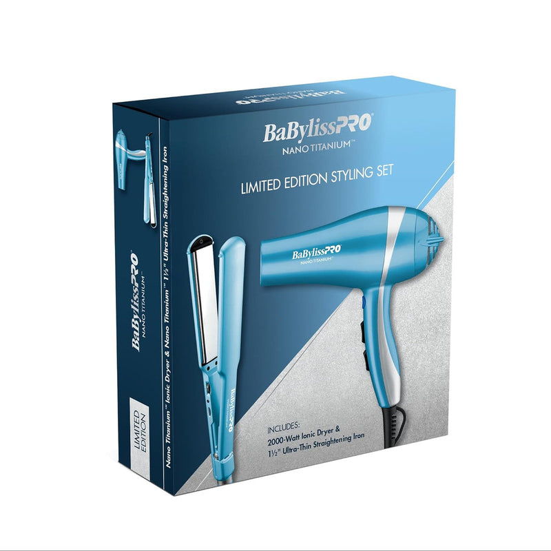BabylissPro Nano Titanium Limited Edition Styling Set (2000W Dryer & 1 1/2" Ultra Thin Flat Iron)