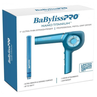 BabylissPro Nano Titanium Classic Combo 1" Ultra Thin Flat Iron & Professional Pistol Dryer - diy hair company