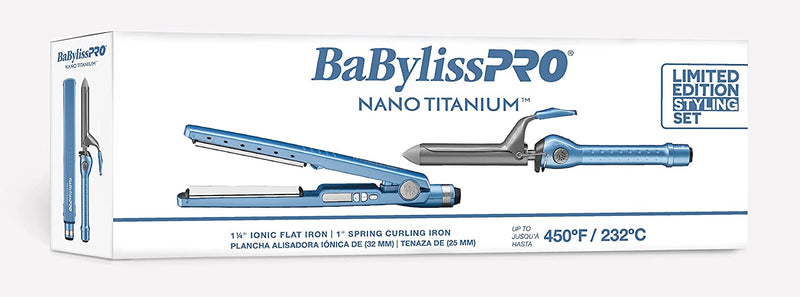 BabylissPro Nano Titanium Flat & Curling Iron Prepack(1.25" Flat Iron/1" Spring Curling Iron)