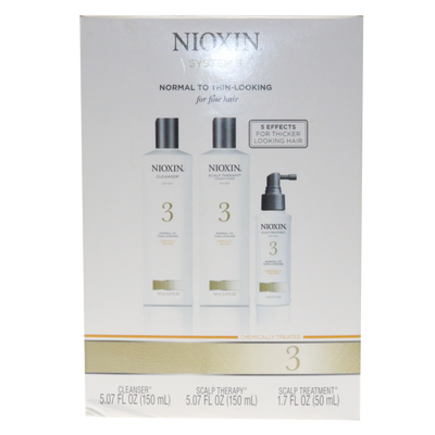 Nioxin System 3 Cleanser 5.07oz, Scalp Therapy 5.07oz, Scalp Treatment 1.35oz, Hair System Kit Noticeably Thinning For Fine Hair
