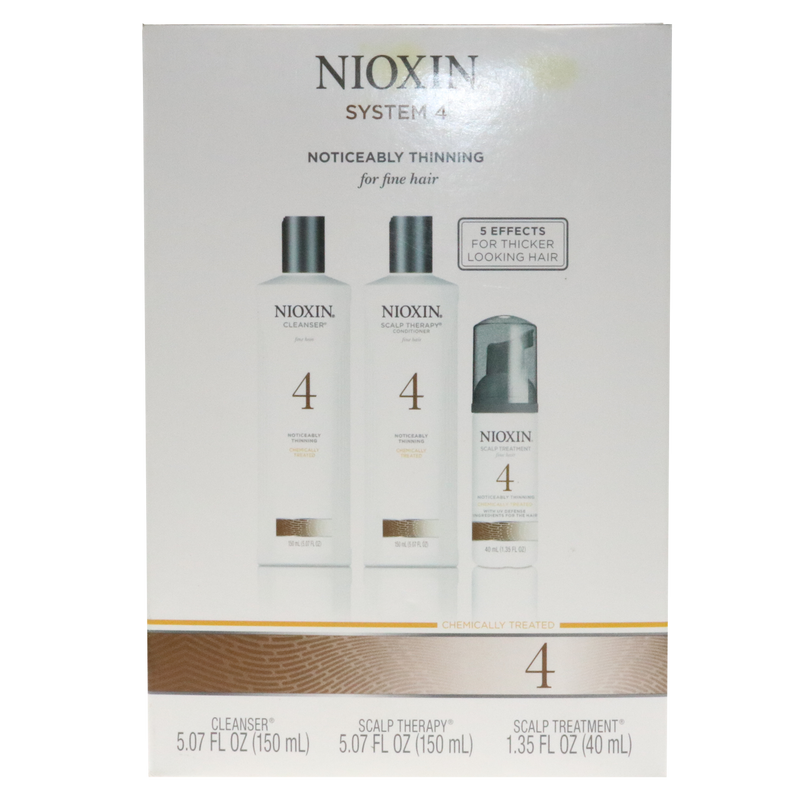 Nioxin System 4 Cleanser 5.07oz, Scalp Therapy 5.07oz, Scalp Treatment 1.35oz, Hair System Kit Noticeably Thinning For Fine Hair