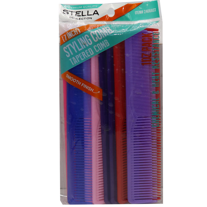 Stella 7" Barber Combs Bulk Dozen Pack Assorted Color