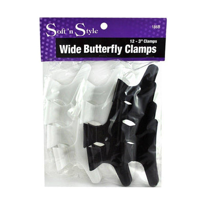 Soft 'n Style Butterfly Clamps 3" Black/White 12pk
