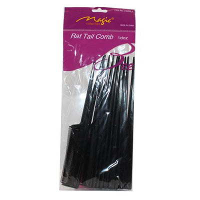 Magic Rat Tail Comb Bulk Dozen Pack Black