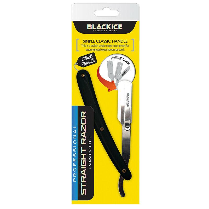 Black Ice Swing Lock Straight Razor Plastic Handle Black